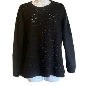 Lucky Brand Sm Black Pullover Crochet Knit Crewneck‎ Sweater Minimalist Stretch